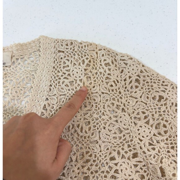 VTG Hand Crochet Ivory Cardigan Open Weave M Festival Boho 90s Y2K Cottagecore - Picture 8 of 9